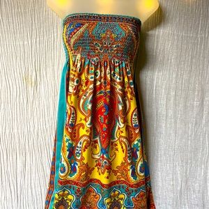 Summer strapless boho 60’s pattern dress!